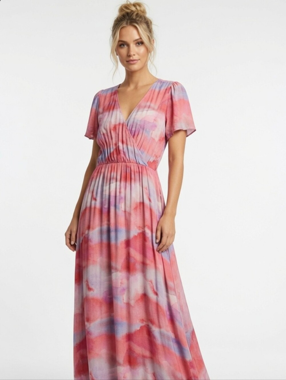 Cloth & stone AnthropologieTie-Dye V-Neck Maxi Dress (Size:large )